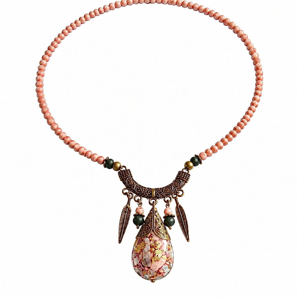 Collier orgonite goutte Tibet rhodocrosite