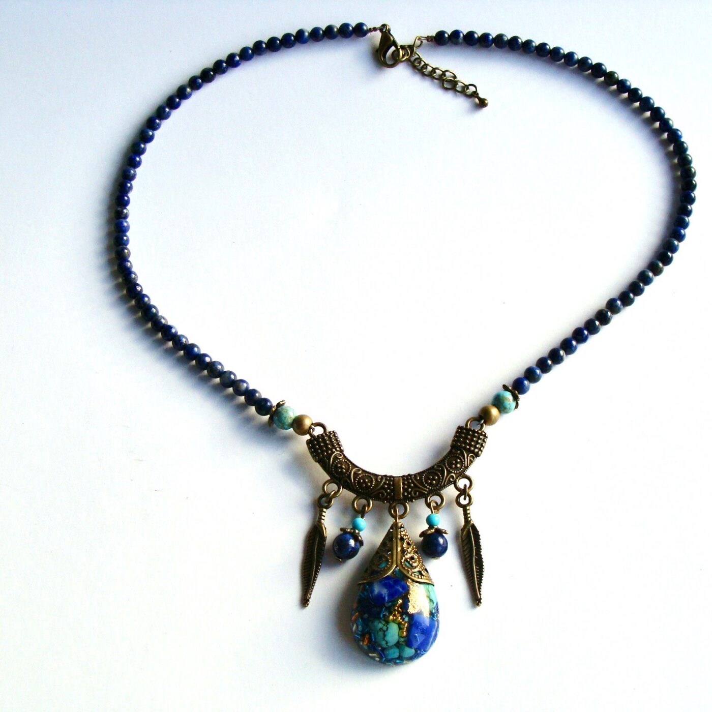 Collier orgonite goutte Tibet lapis turquoise