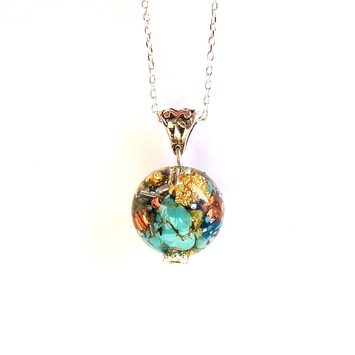 Pendentif orgonite sphère turquoise