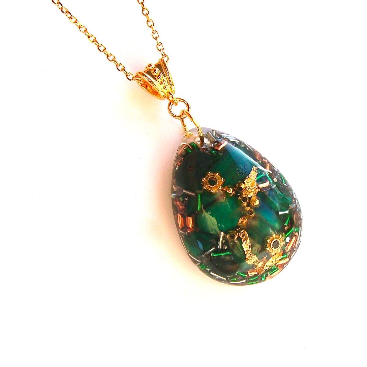 Pendentif orgonite goutte malachite