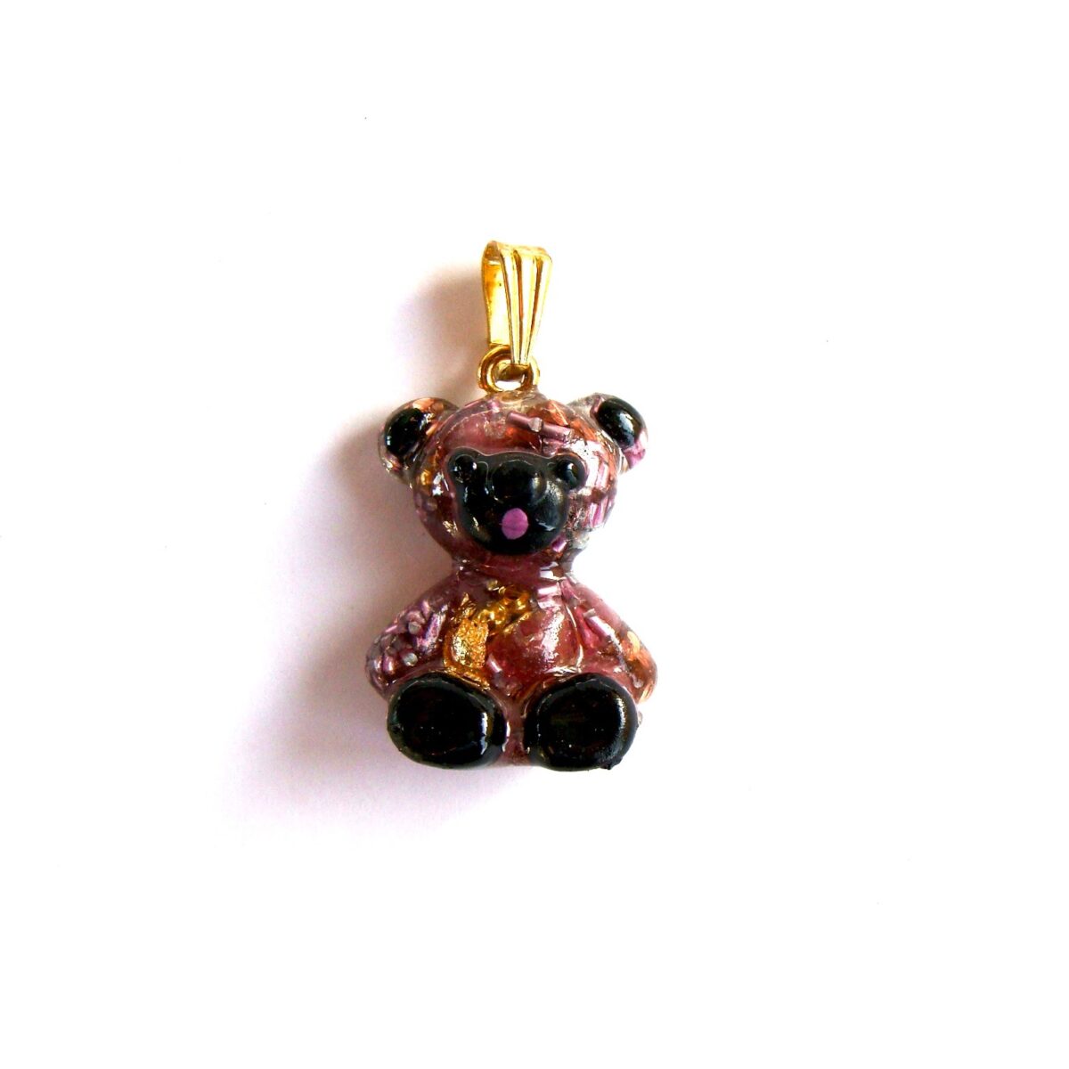 Pendentif orgonite ourson tourmaline rose