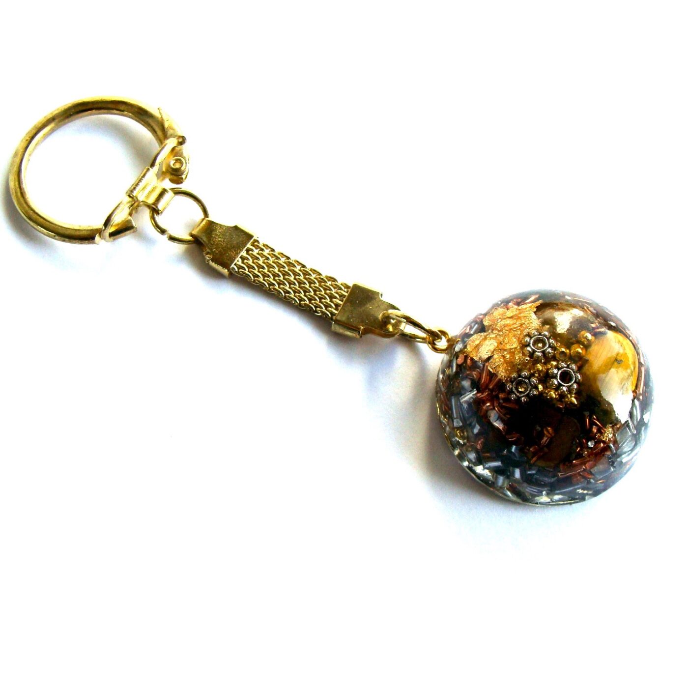 Porte clefs orgonite demi sphère oeil de tigre