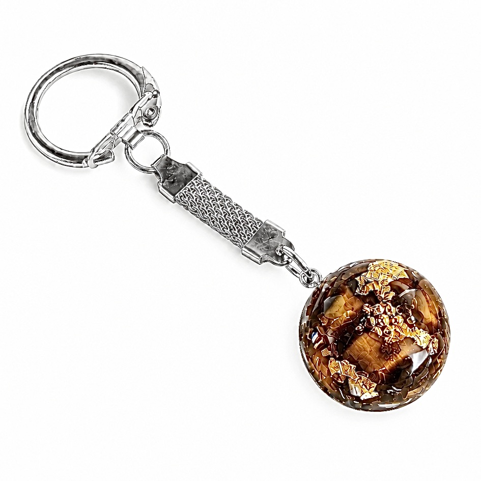 Porte clefs orgonite demi sphère oeil de tigre