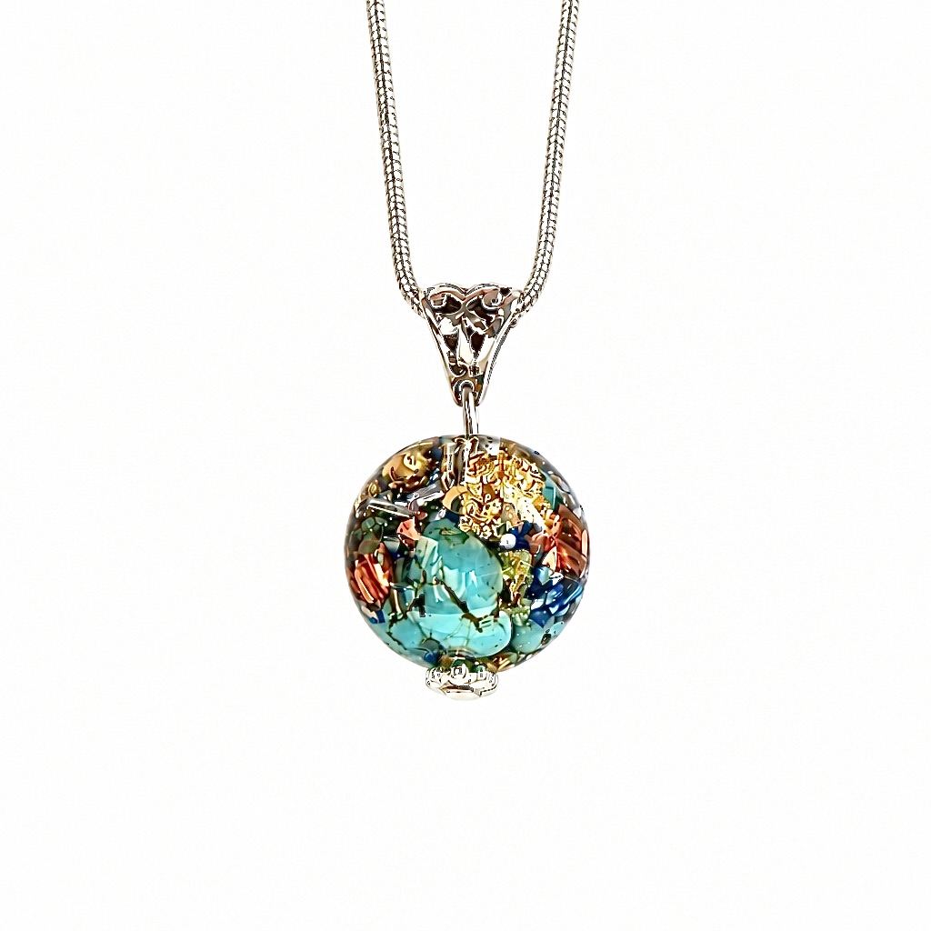 Pendentif orgonite sphère turquoise