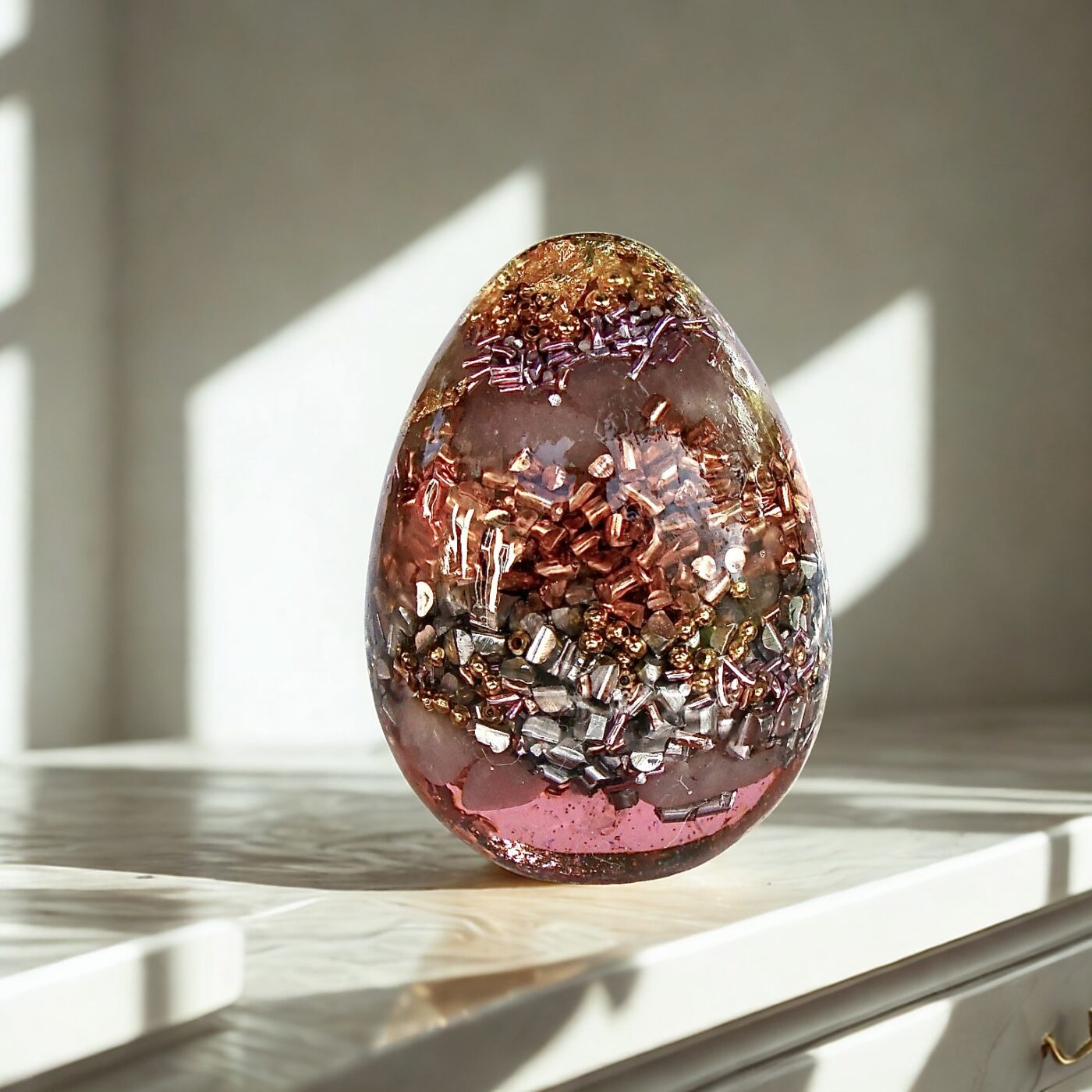 Orgonite oeuf quartz rose
