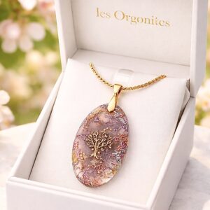 Pendentif orgonite galet ovale quartz rose
