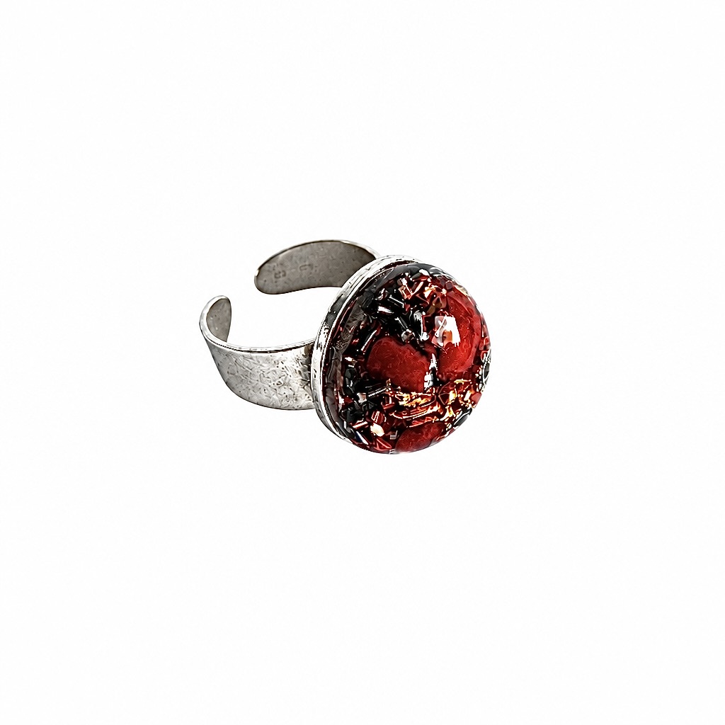 Bague orgonite ronde corail