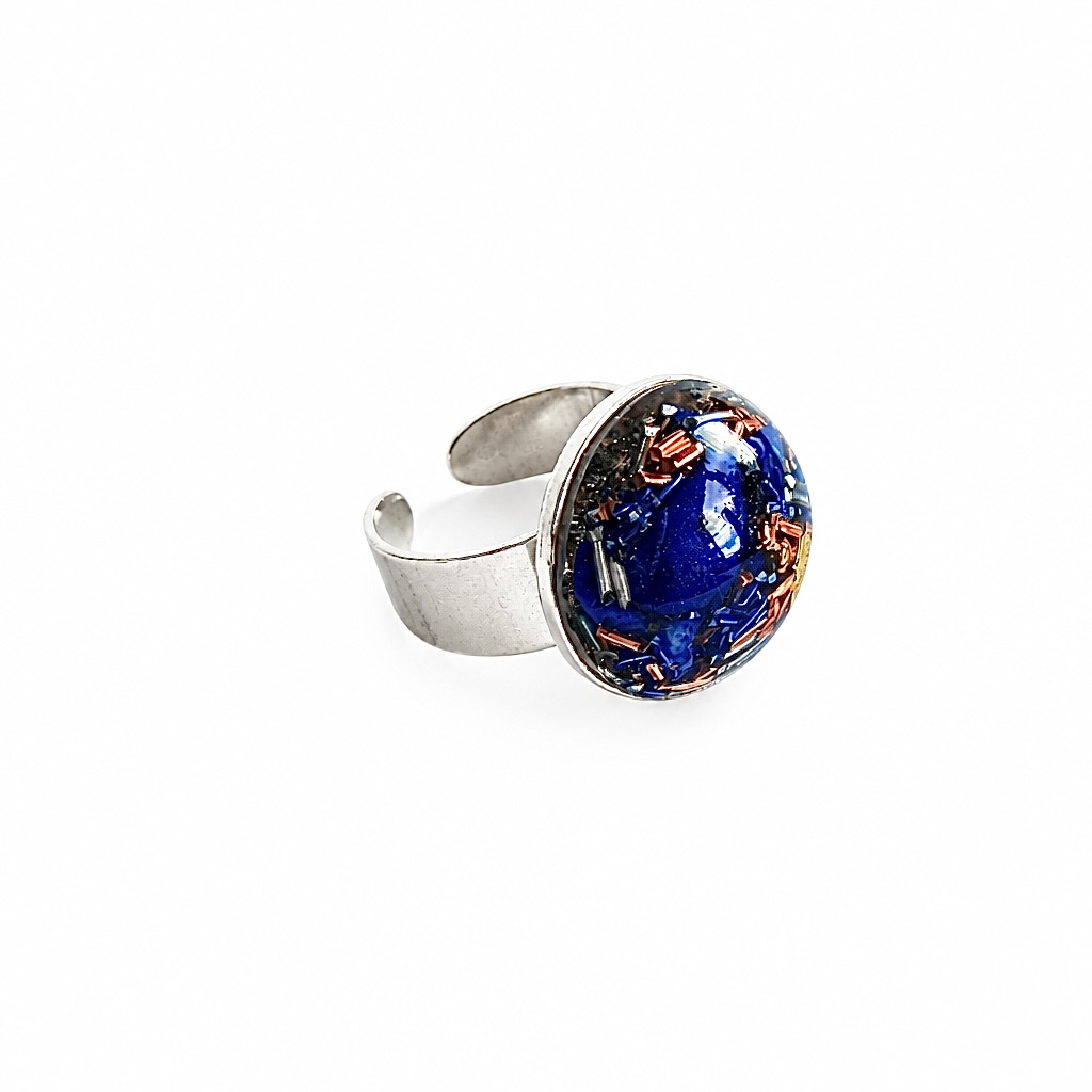 Bague orgonite ronde lapis-lazuli en argent 925