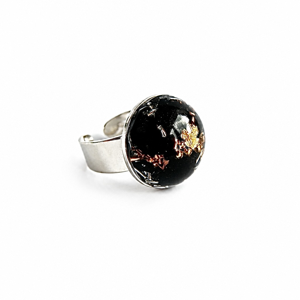 Bague orgonite ronde shungite en argent 925