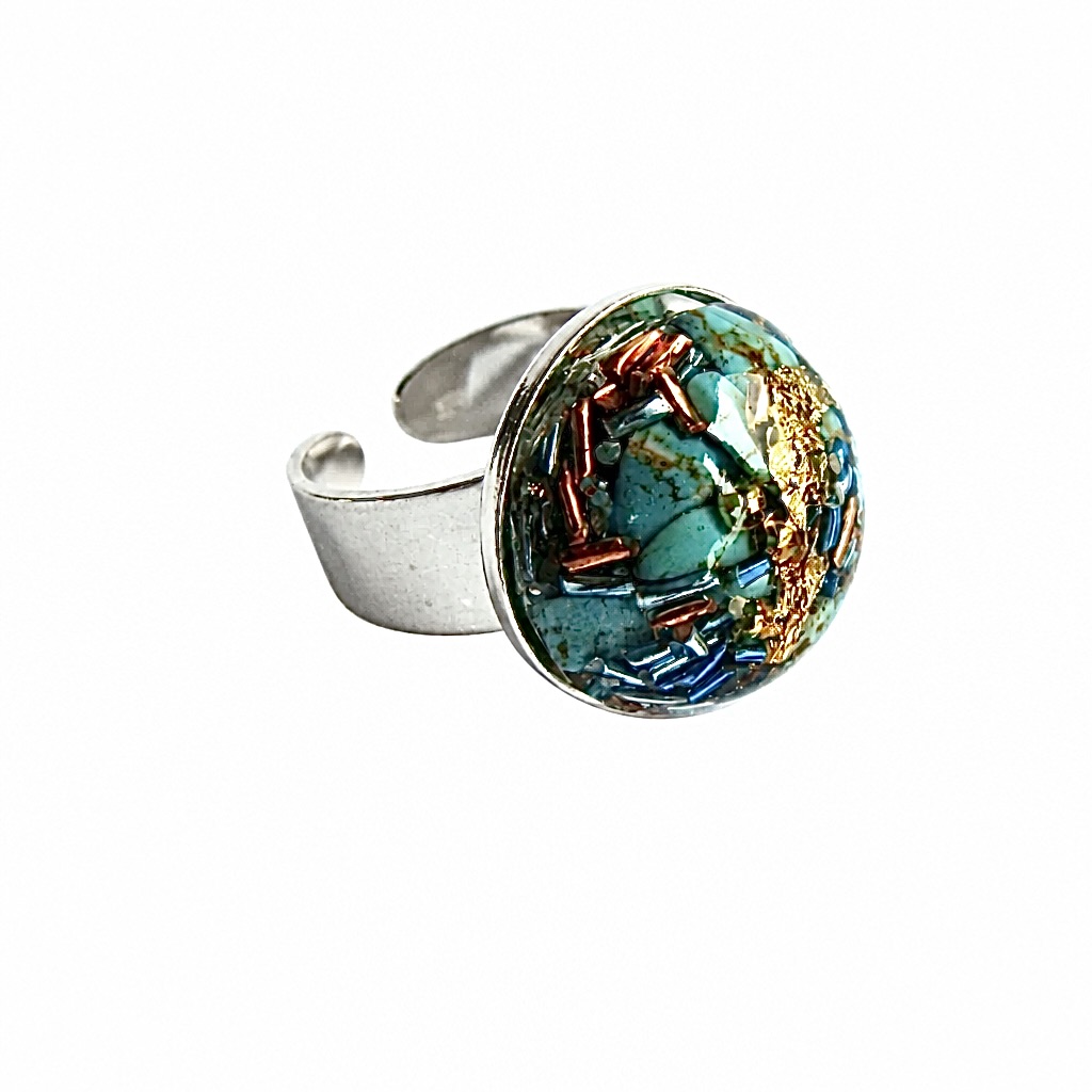 Bague orgonite ronde turquoise en argent 925