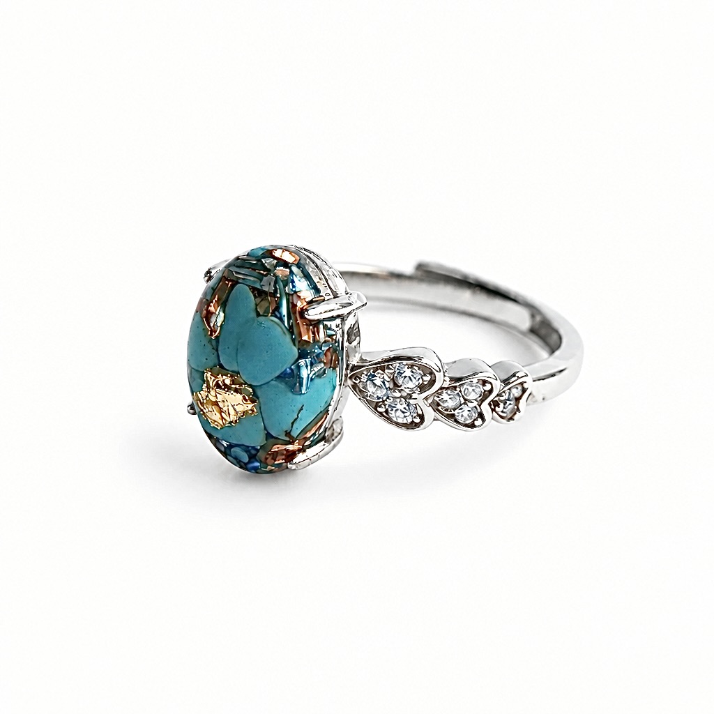 Bague orgonite turquoise coeurs