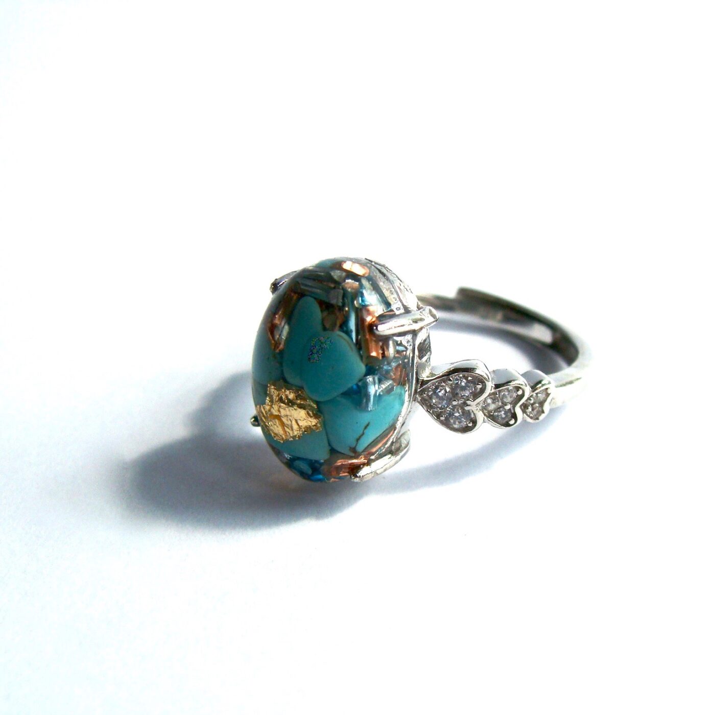 Bague orgonite turquoise coeurs