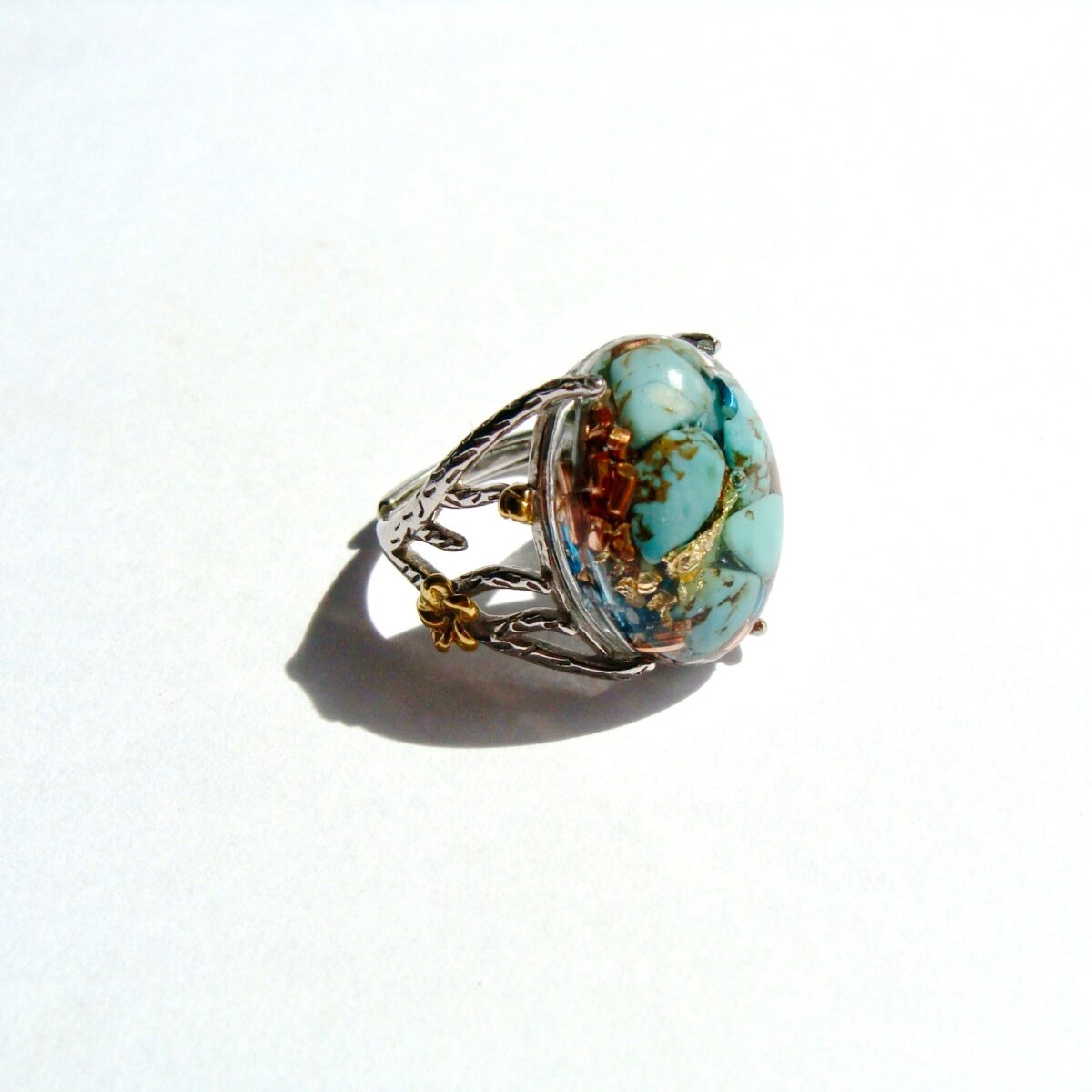 Bague orgonite turquoise or argent