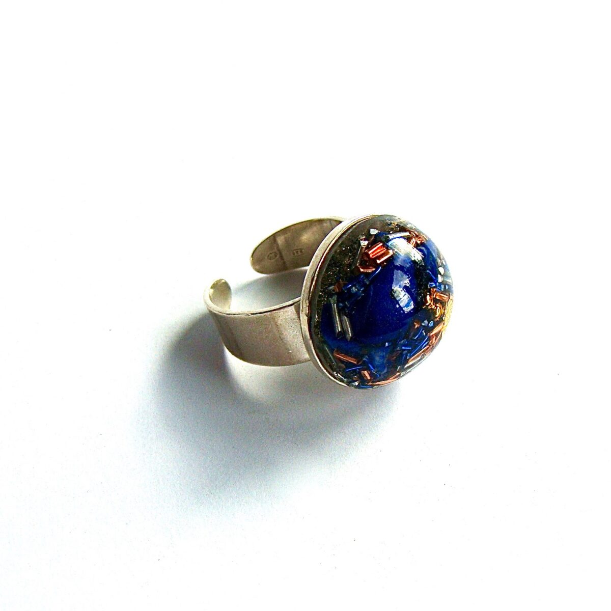 Bague orgonite ronde lapis-lazuli en argent 925