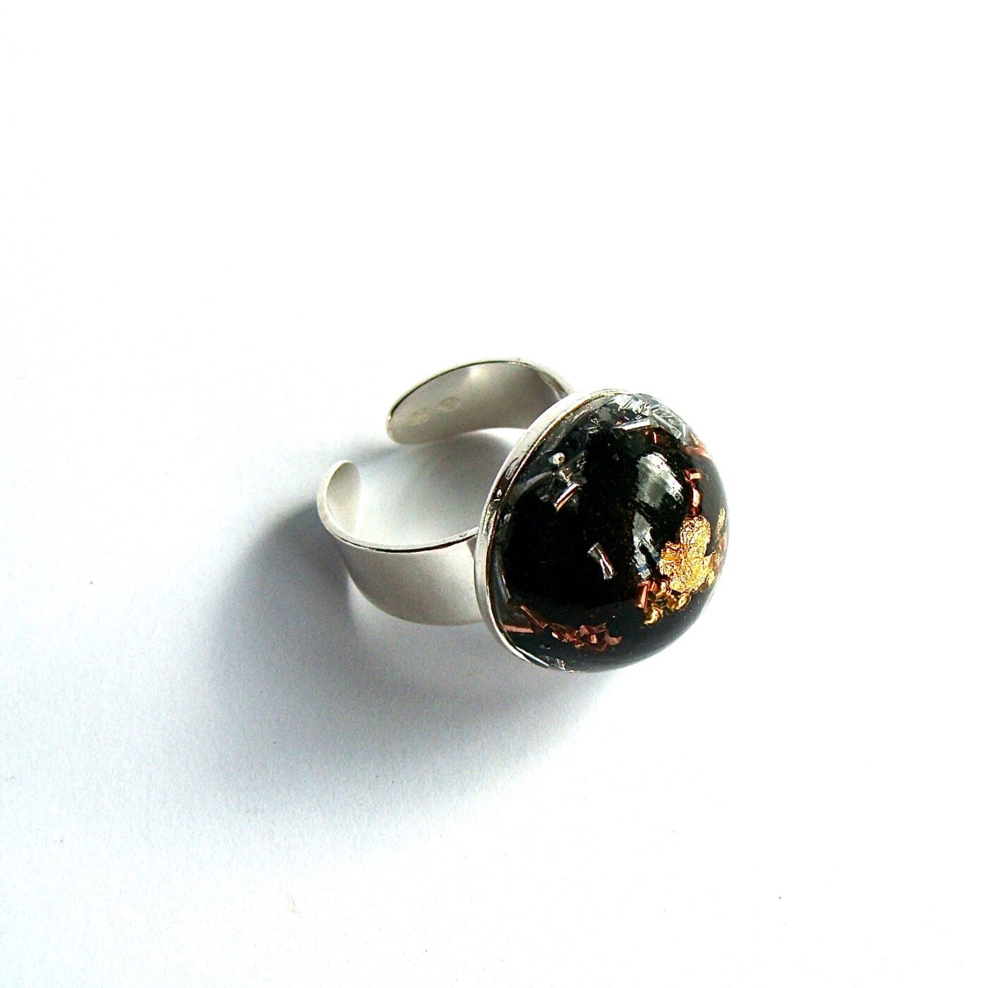 Bague orgonite ronde shungite en argent 925