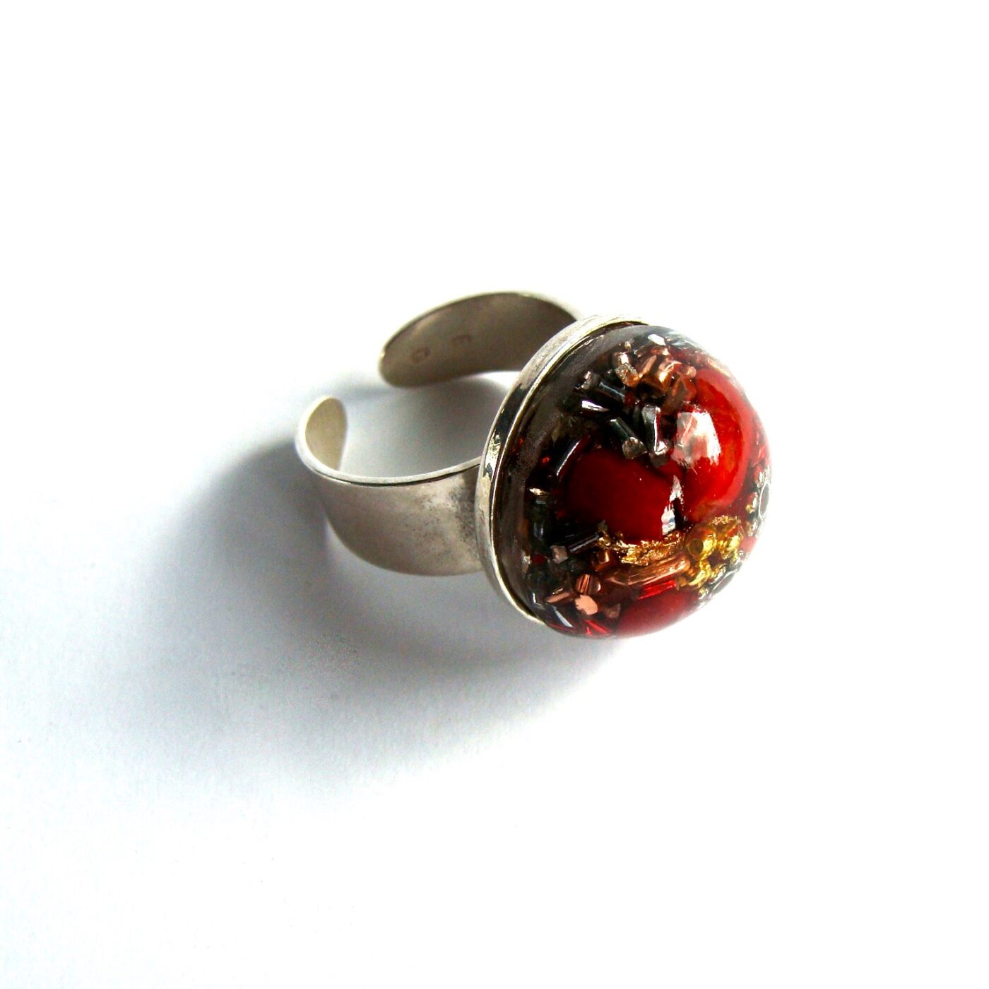Bague orgonite ronde corail en argent 925