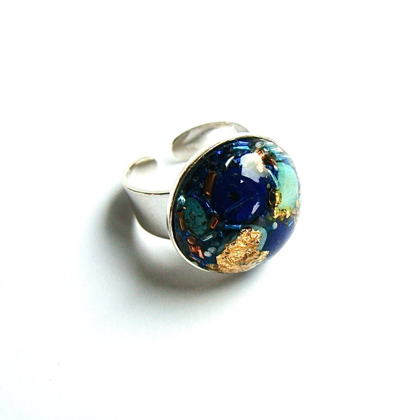 Bague orgonite ronde lapis-lazuli turquoise argent 925
