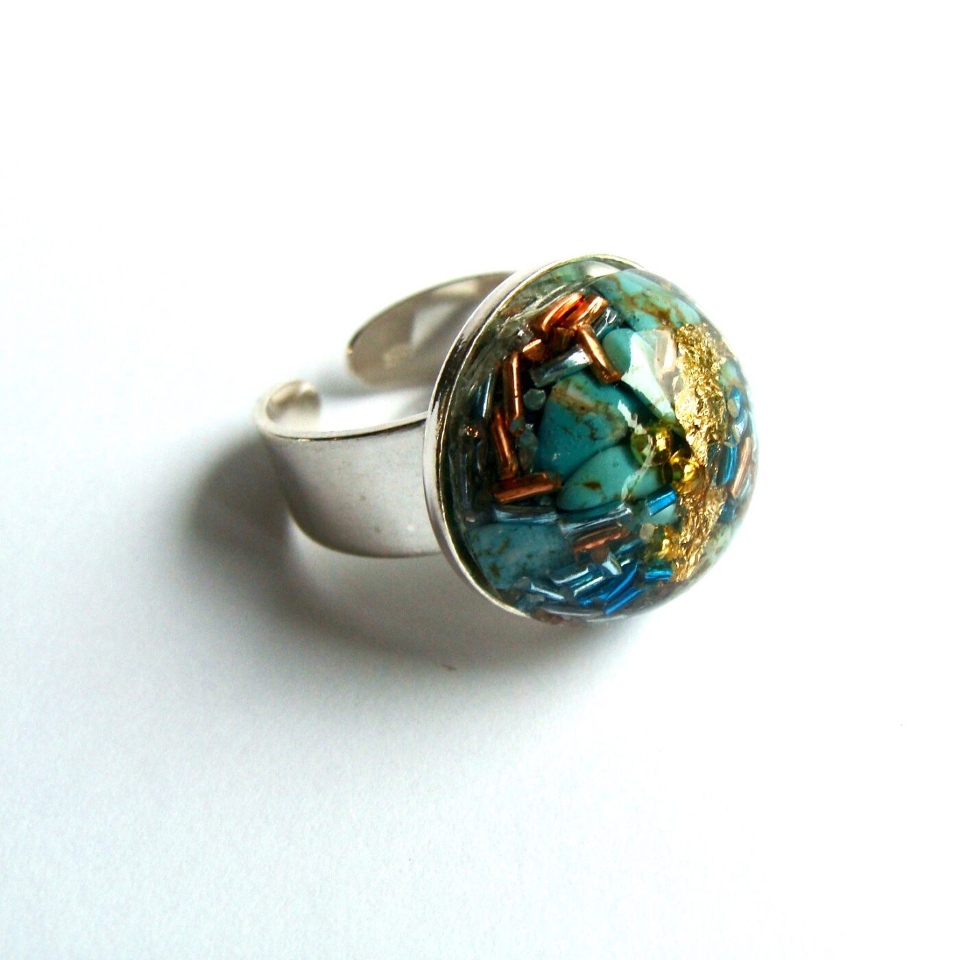 Bague orgonite ronde turquoise en argent 925