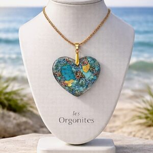Pendentif orgonite galet coeur turquoise