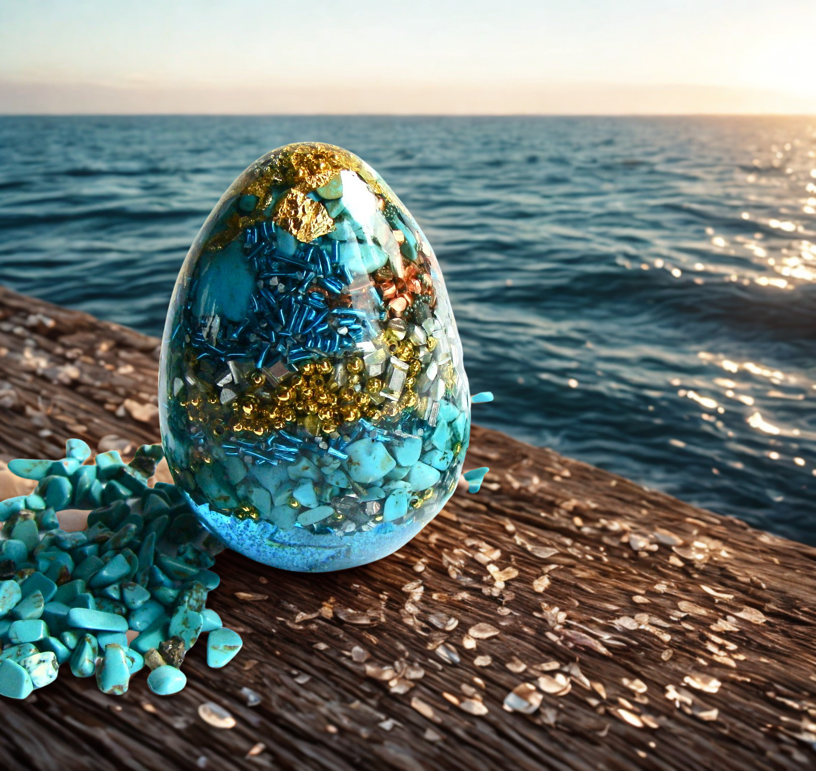 Oeuf orgonite turquoises