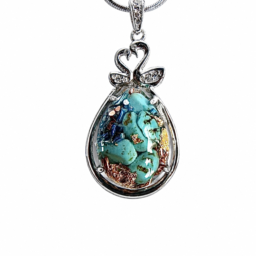 Pendentif orgonite goutte cygnes