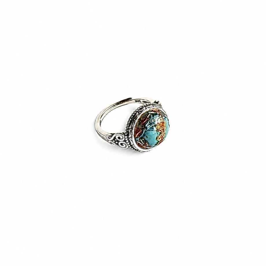 Bague orgonite ronde turquoise