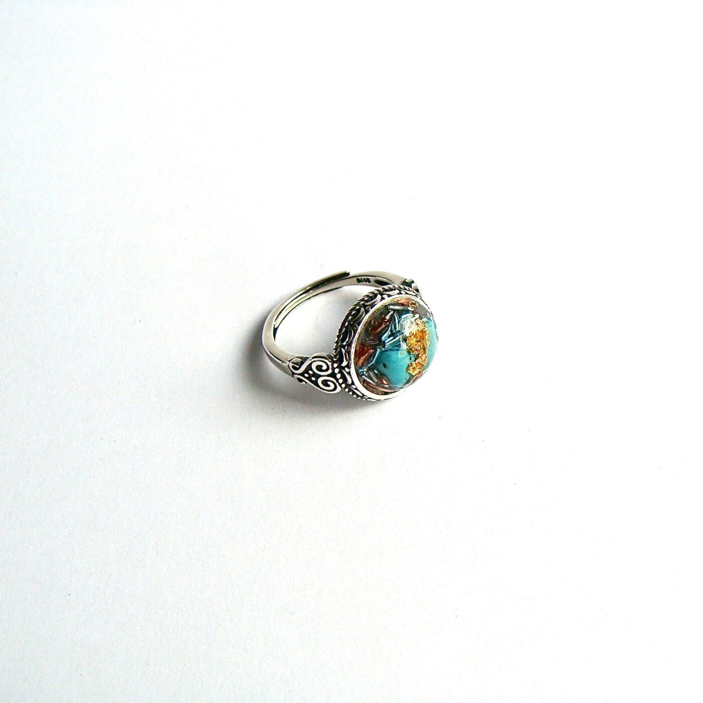 Bague orgonite ronde turquoise