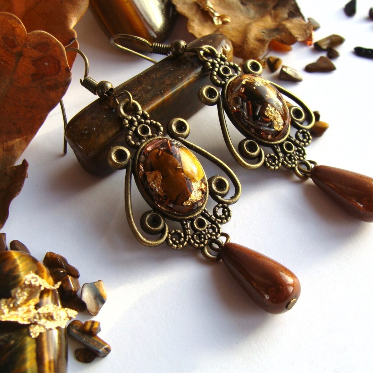 Boucles d'oreilles orgonite rétro oeil de tigre