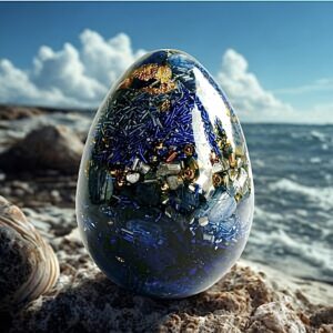 Oeuf orgonite cyanite bleue