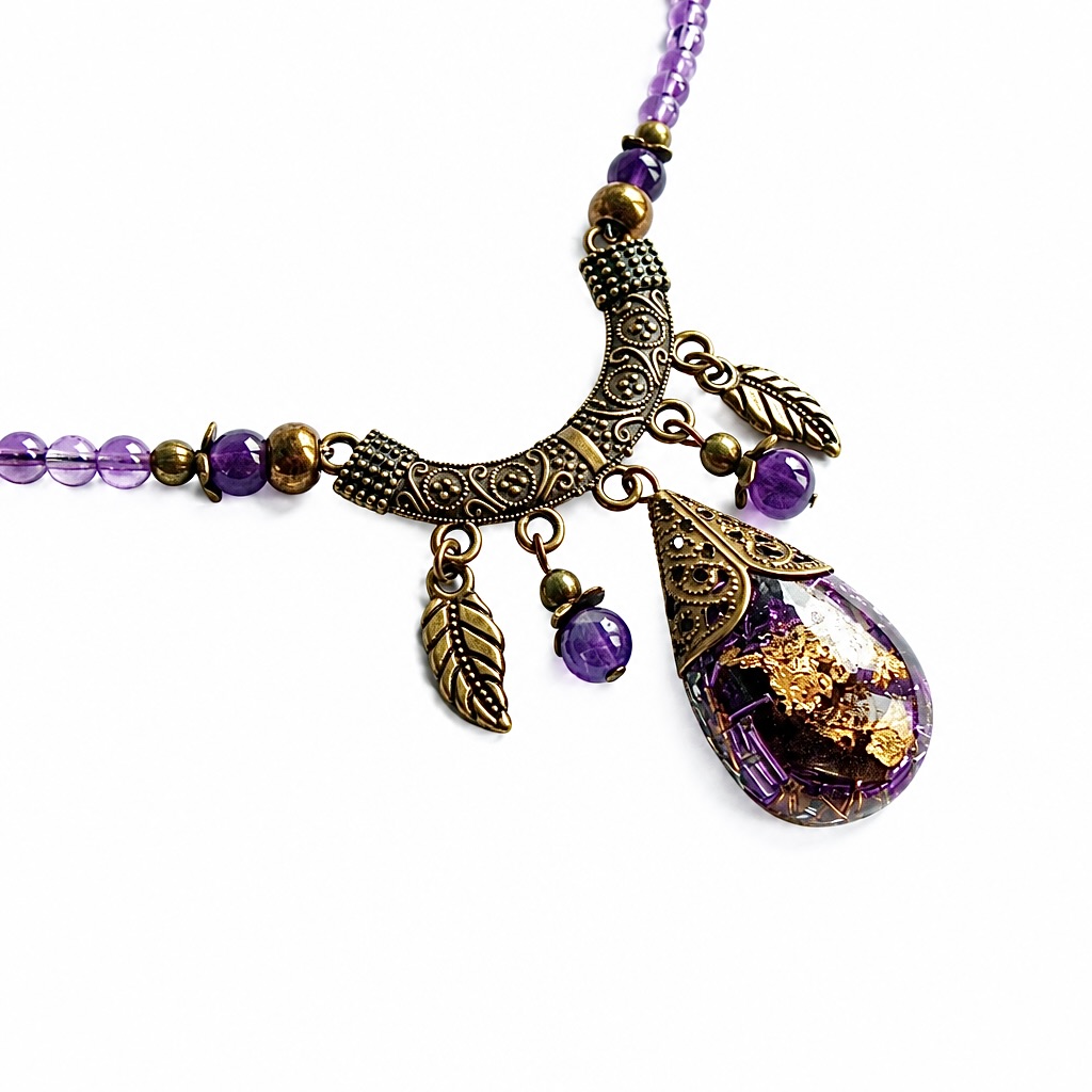 Collier orgonite goutte Tibet améthyste