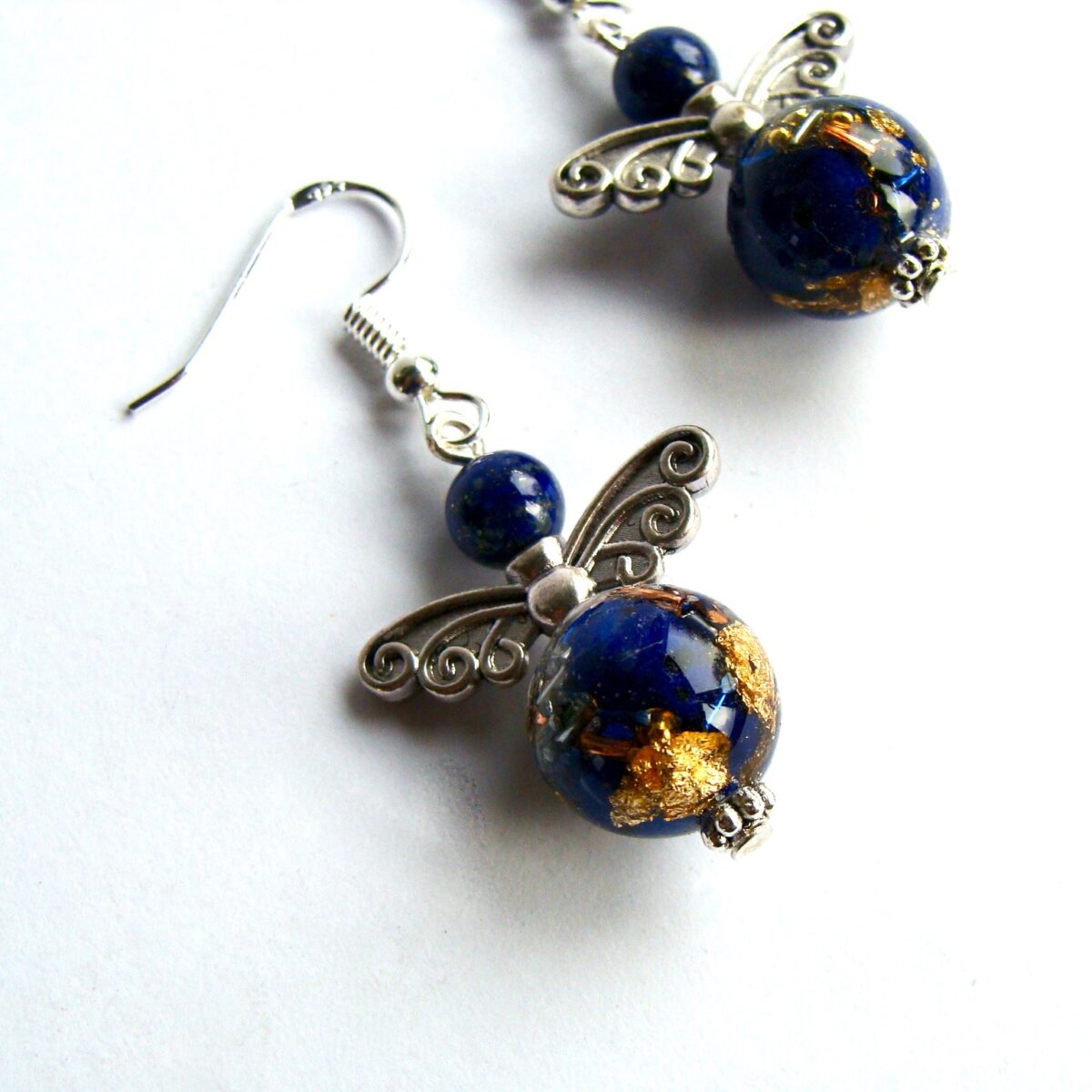 Boucles d'oreilles orgonite sphère lapis lazuli ange
