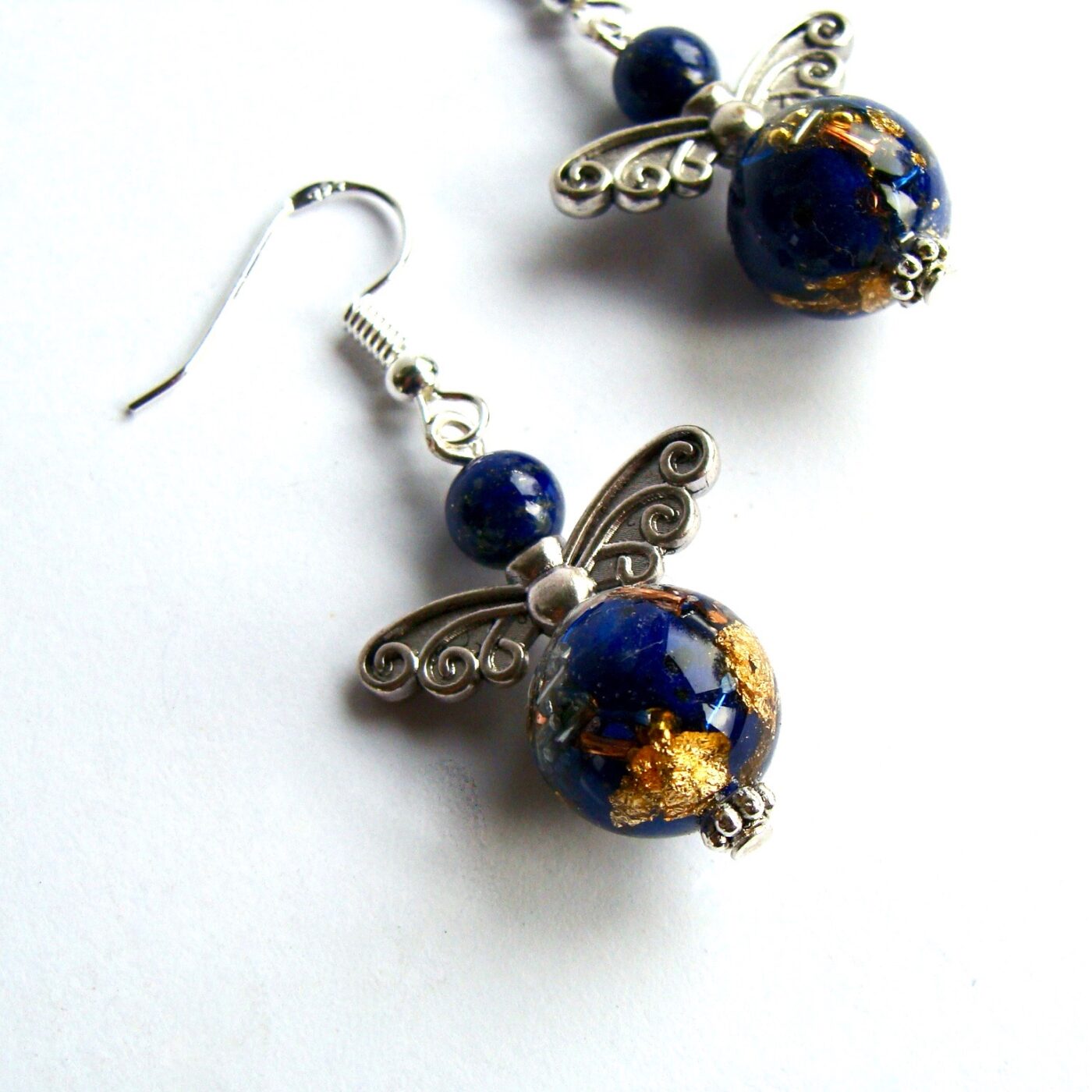 Boucles d'oreilles orgonite sphère lapis lazuli ange