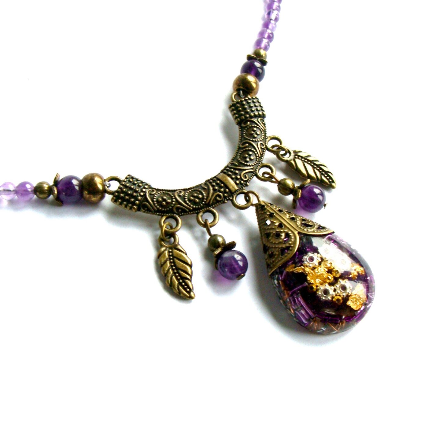 Collier orgonite goutte Tibet améthyste
