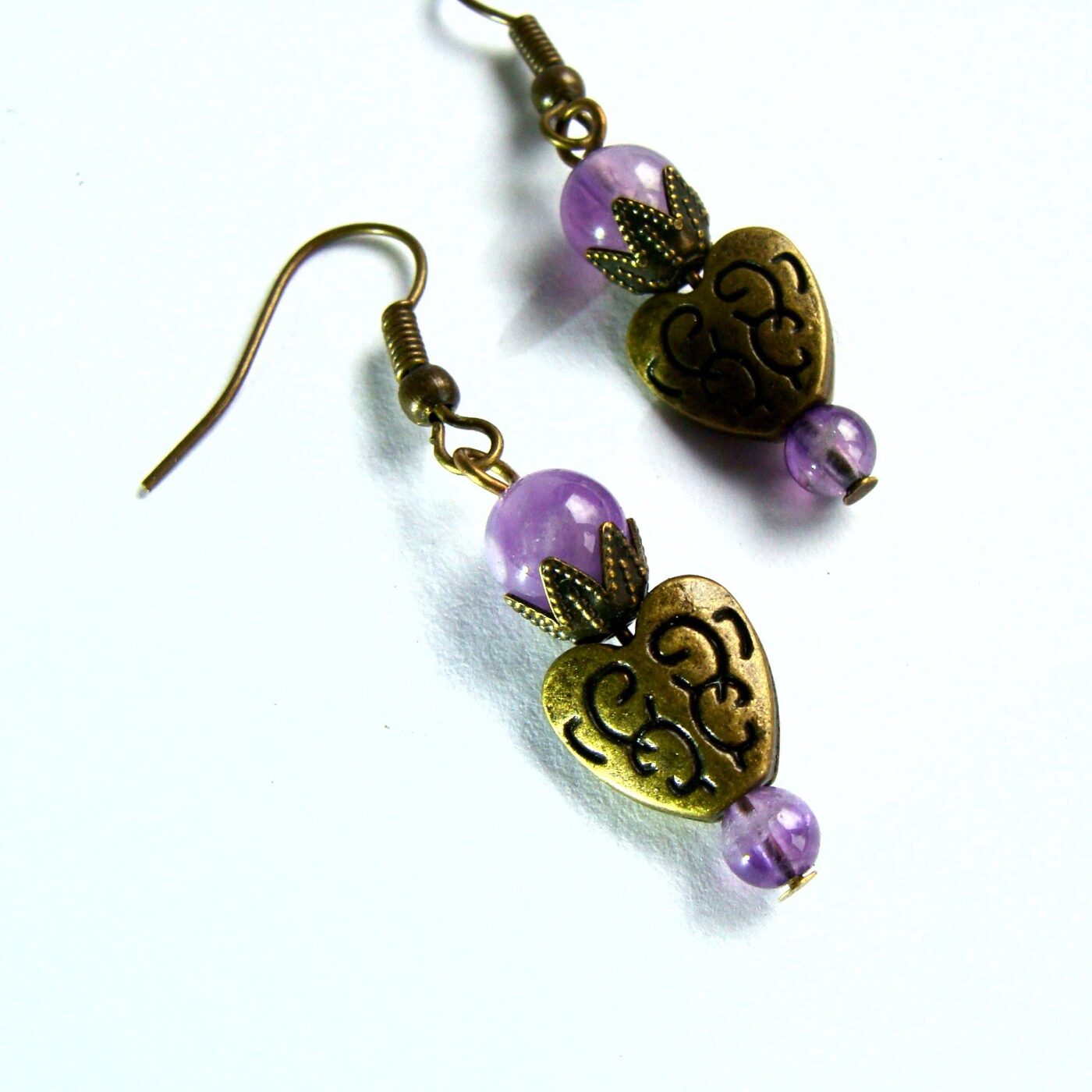 Boucles d'oreilles coeur 2 améthystes