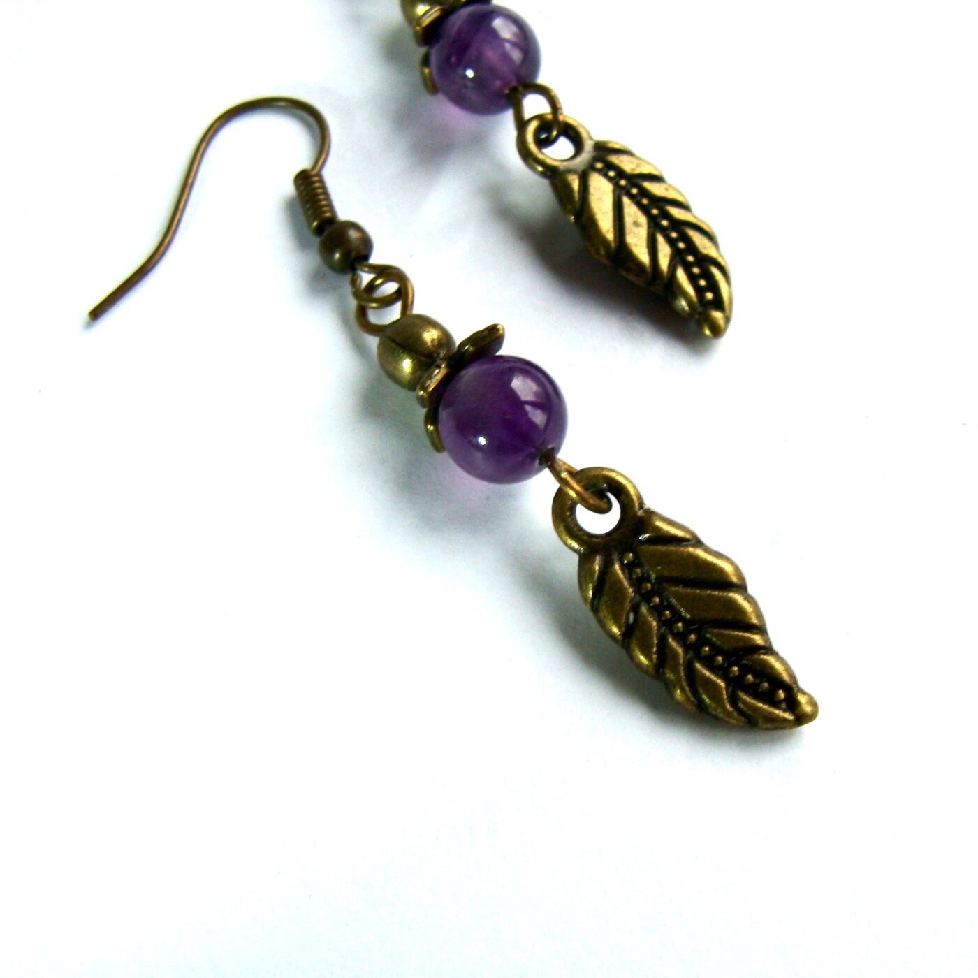 Boucles d'oreilles feuille améthyste
