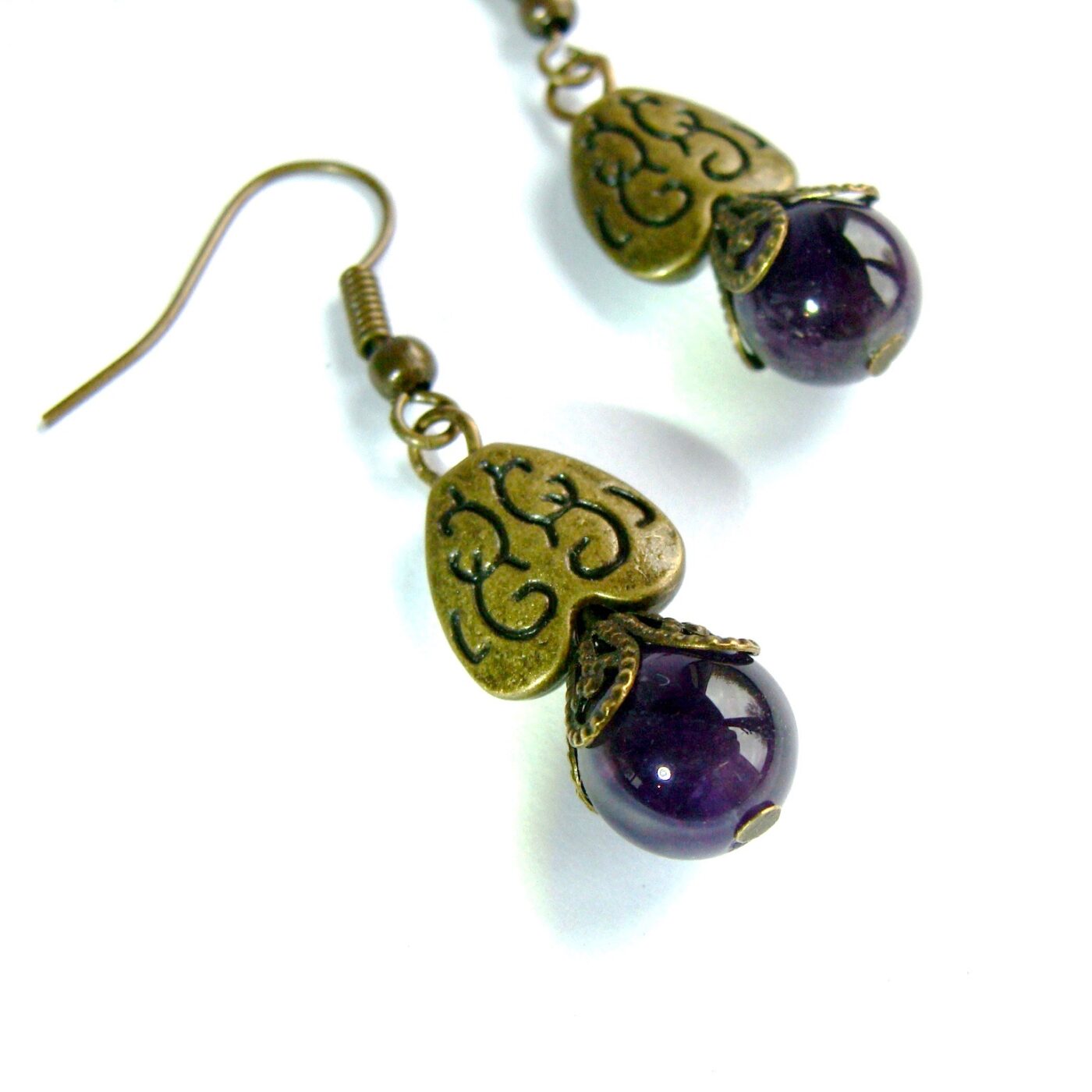 Boucles d'oreilles coeur améthyste