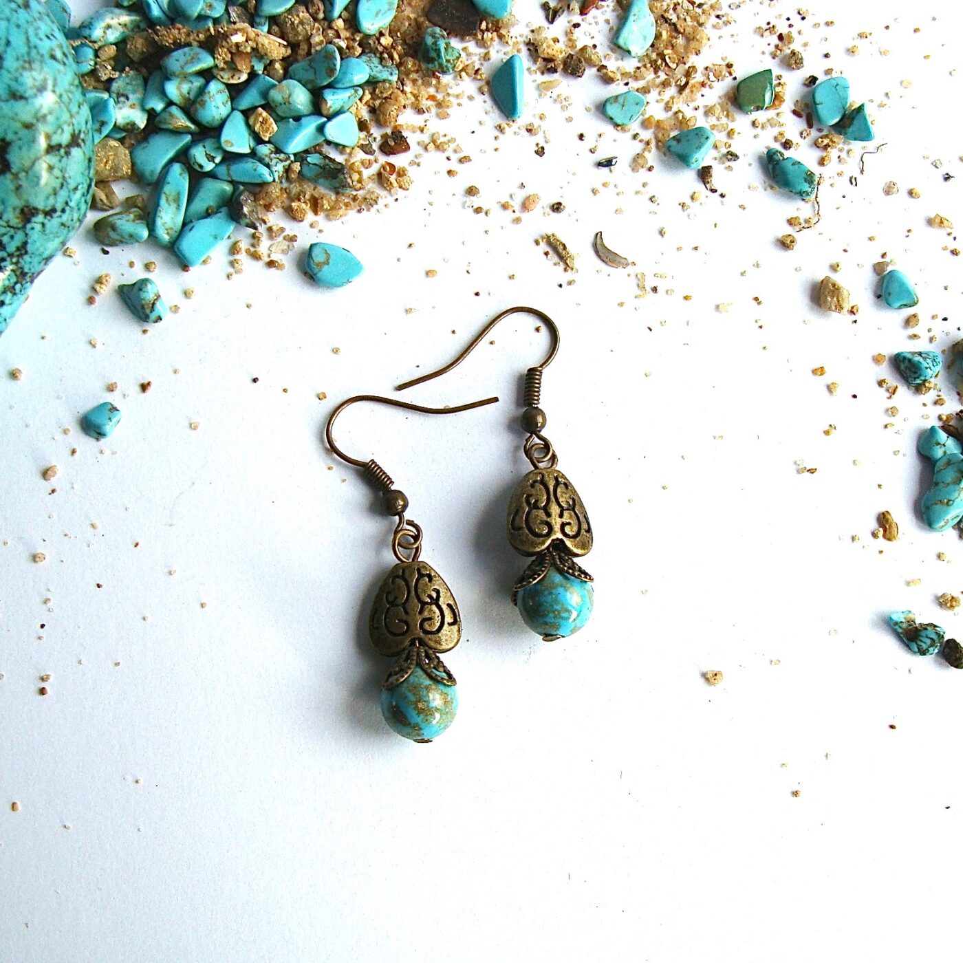 Boucles d'oreilles coeur turquoises