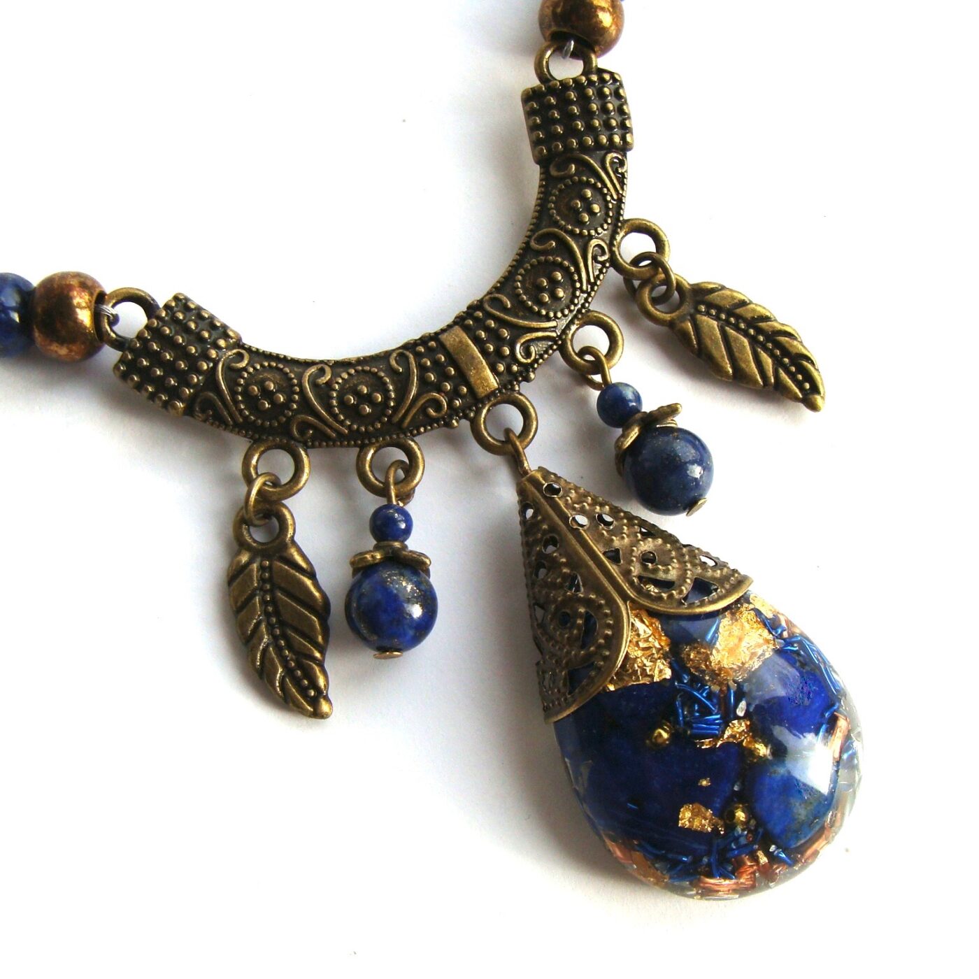 Collier orgonite goutte Tibet lapis lazuli