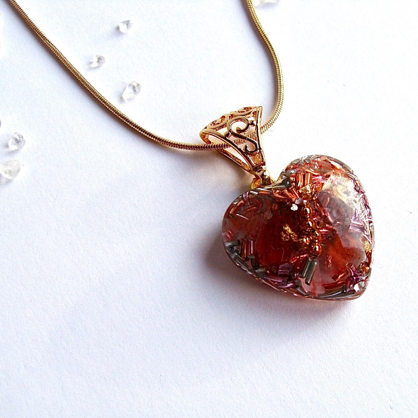 Pendentif orgonite coeur quartz cerise new
