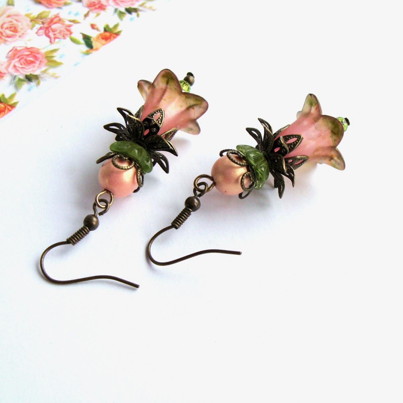 Boucles d'oreilles Jardin Précieux cristal saumon