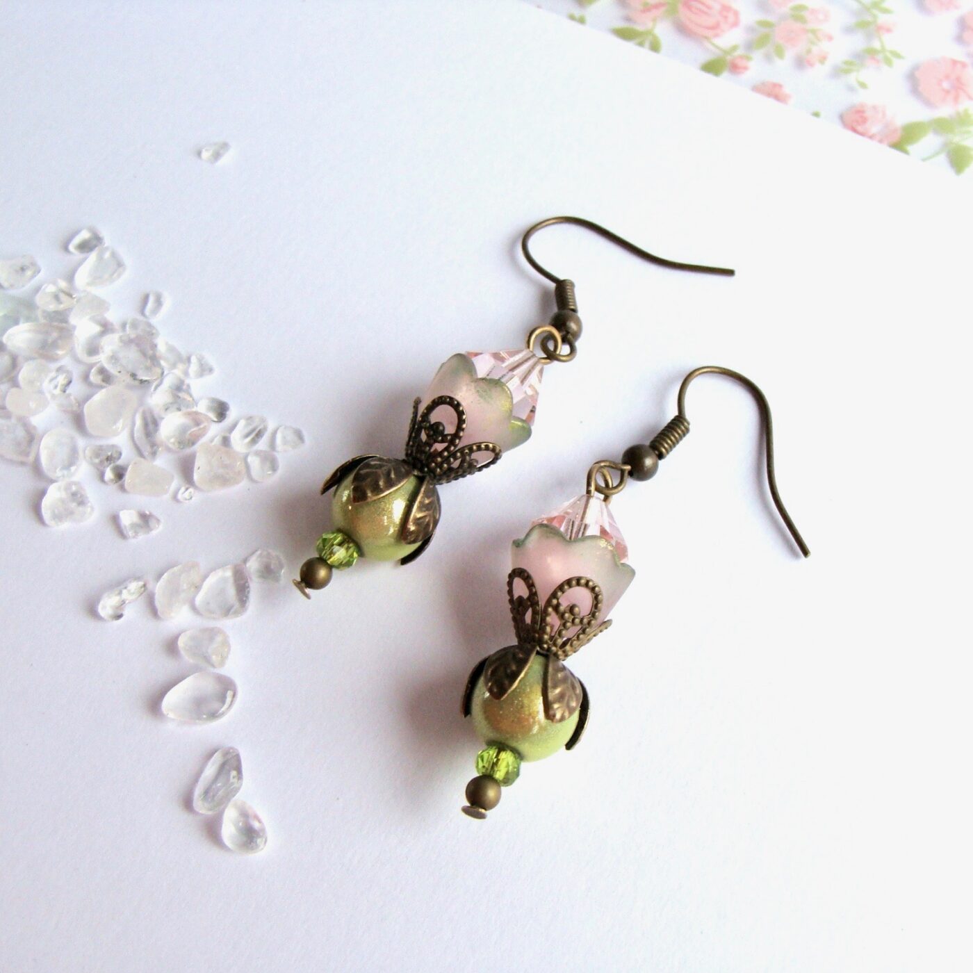 Boucles d'oreilles Jardin Précieux cristal rose