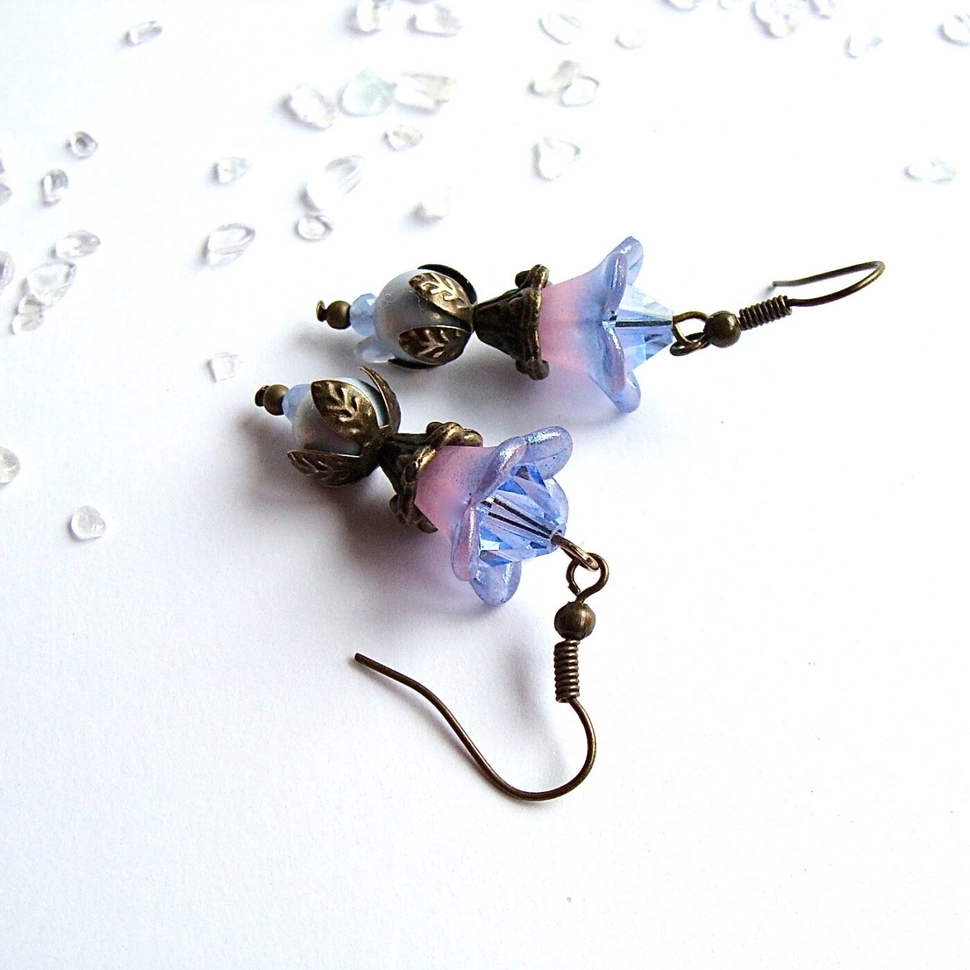 Boucles d'oreilles Jardin Précieux cristal bleu et rose