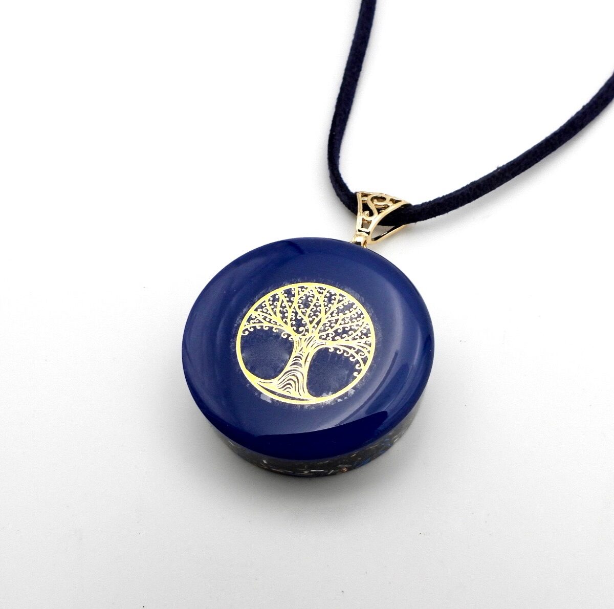 Pendentif orgonite rond réversible arbre de vie lapis lazuli
