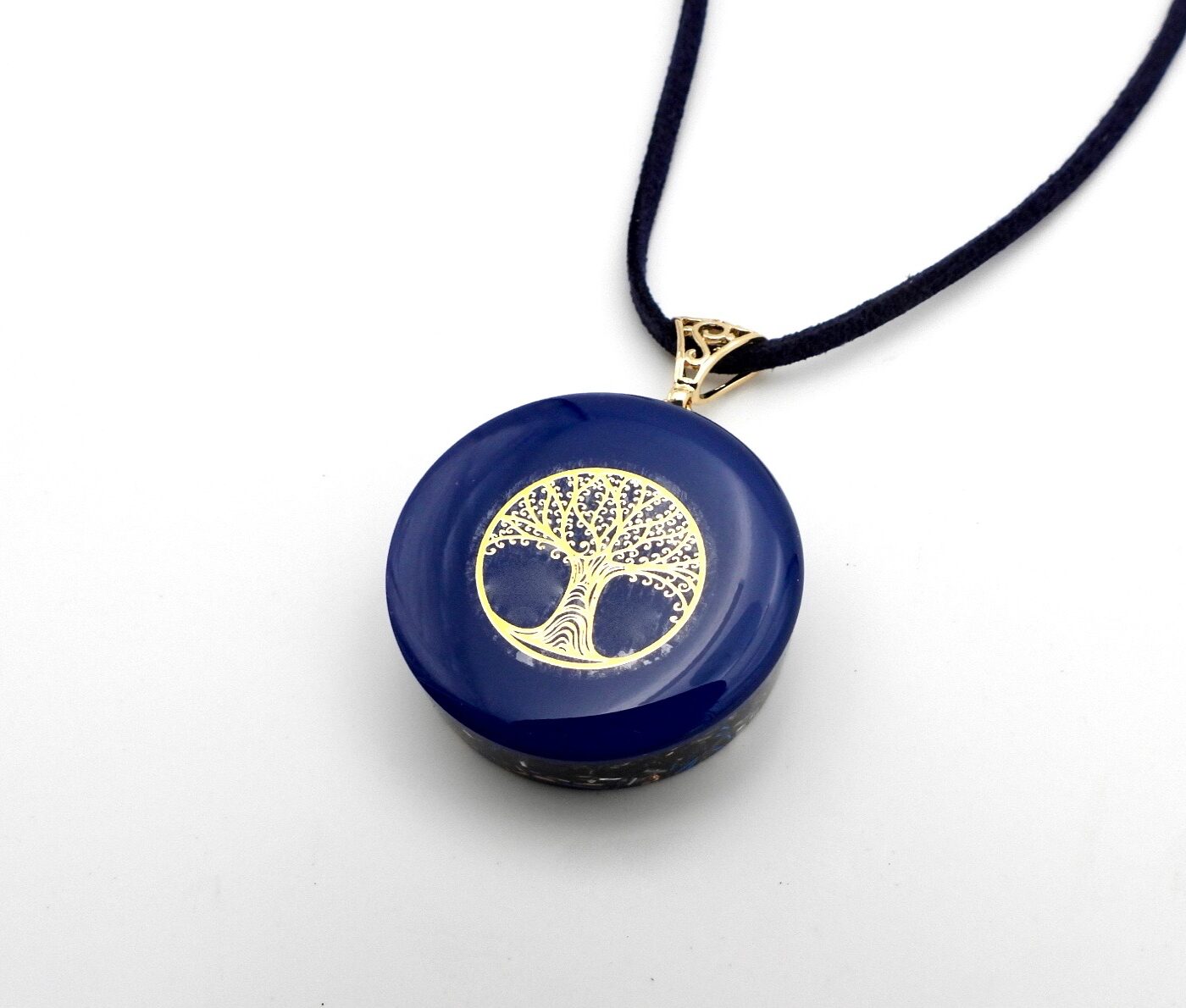 Pendentif orgonite rond réversible arbre de vie lapis lazuli