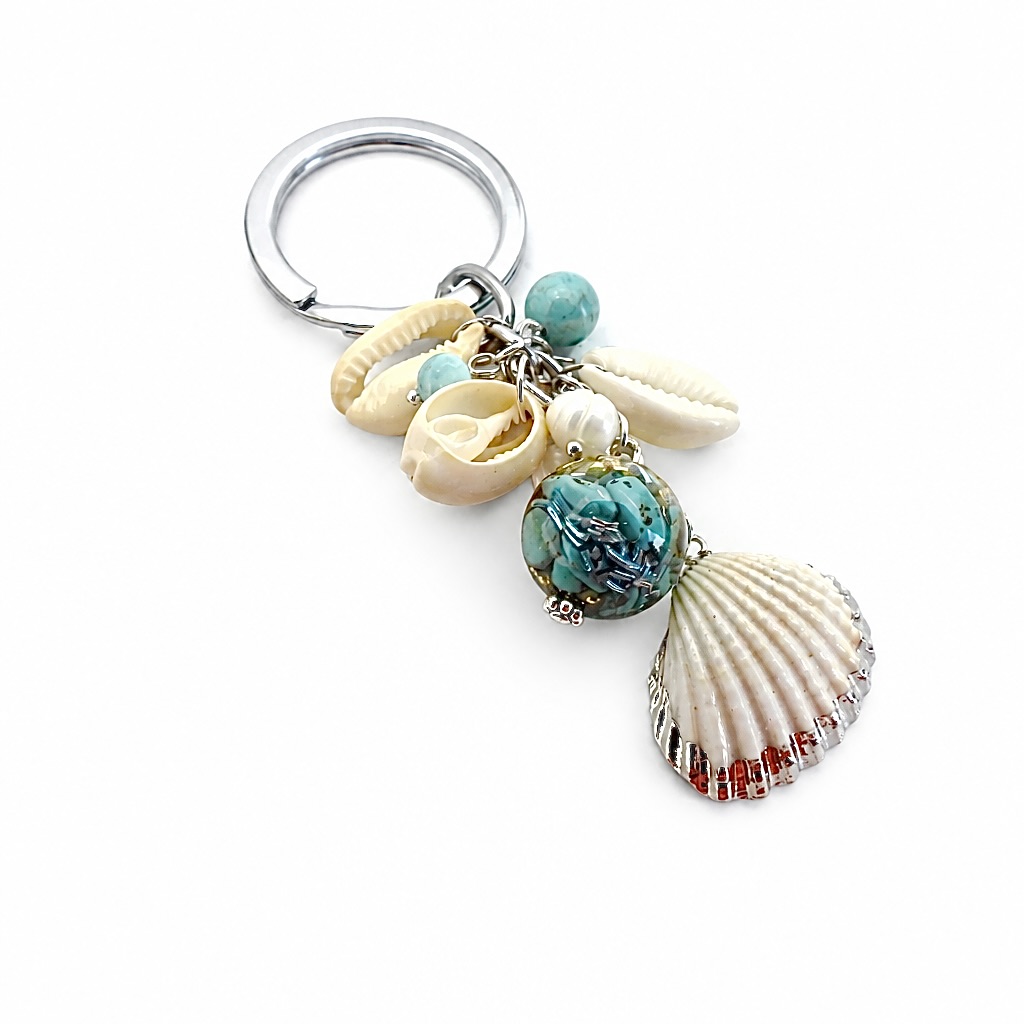 Porte clefs orgonite turquoise coquillages