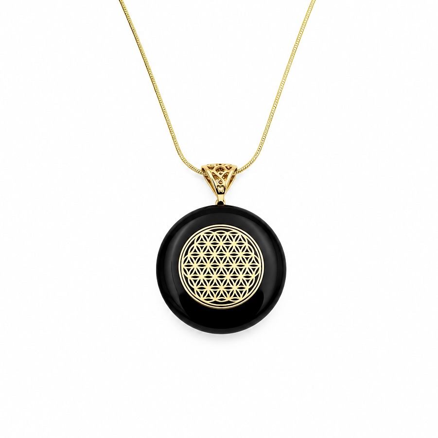 Pendentif orgonite rond shungite fleur de vie réversible