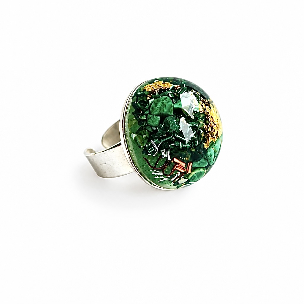 Bague orgonite ronde malachite