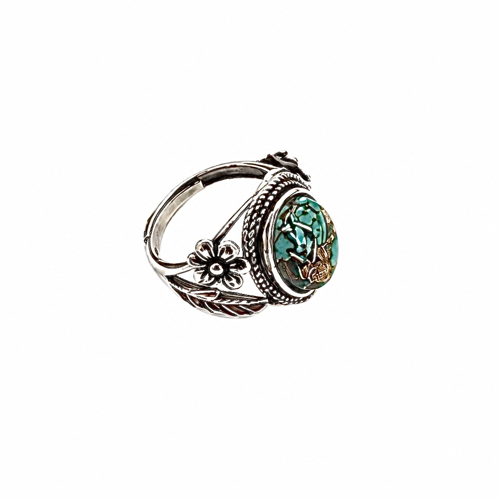Bague orgonite ovale turquoise fleur