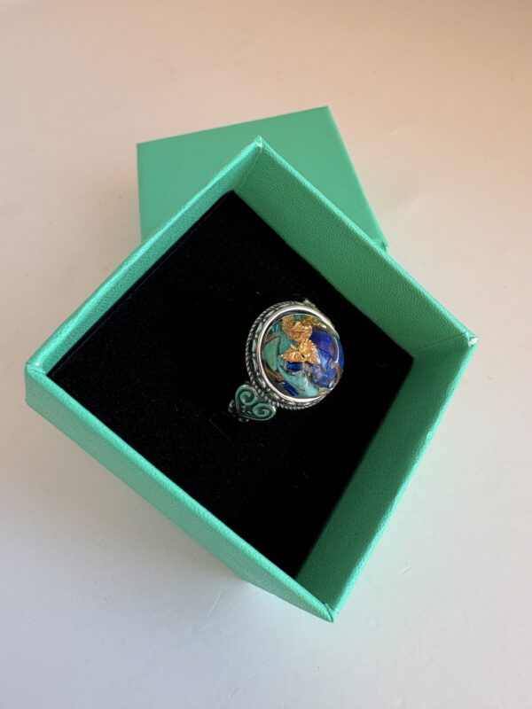 Bague orgonite ronde lapis lazuli turquoise coeur