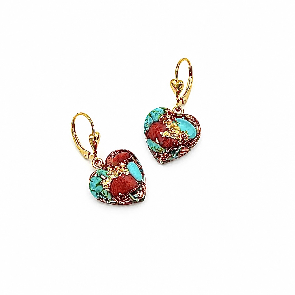 Boucles d'oreilles orgonite coeur Tibet